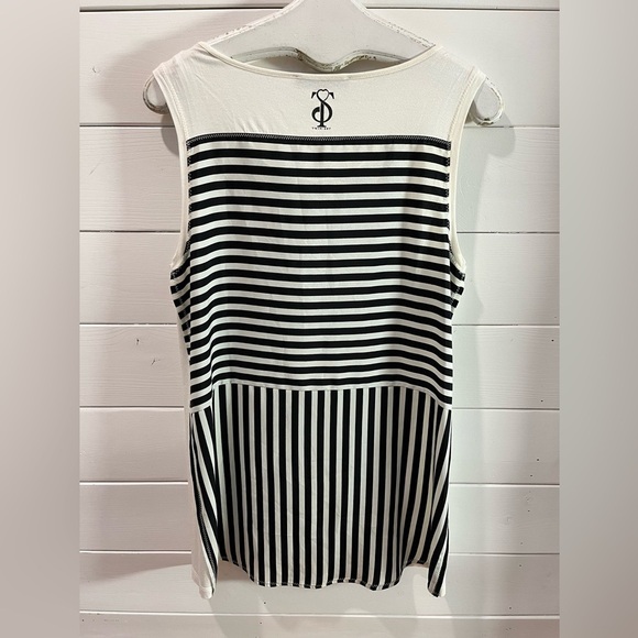 🤍TWIN-SET SIMONA BARBIERI – Ivory & Black Striped Drape-Front Top – Size L - Picture 5 of 10